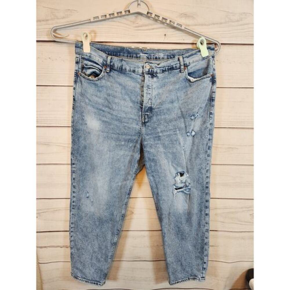 Old Navy Blue Extra High Rise Distressed Button Fly Straight Jeans Size‎ 22